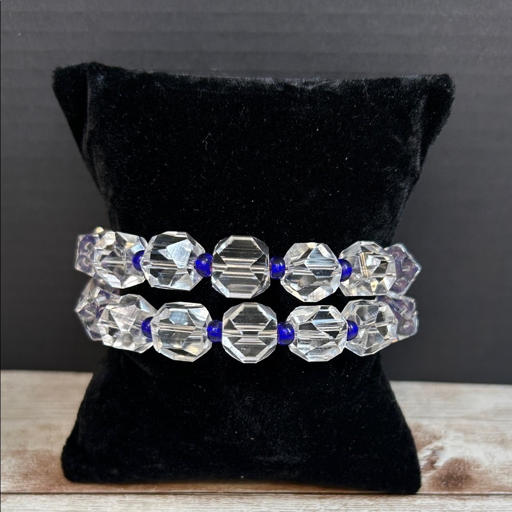 Chunky Crystal Beaded Bracelet with Cobalt Blue Accents